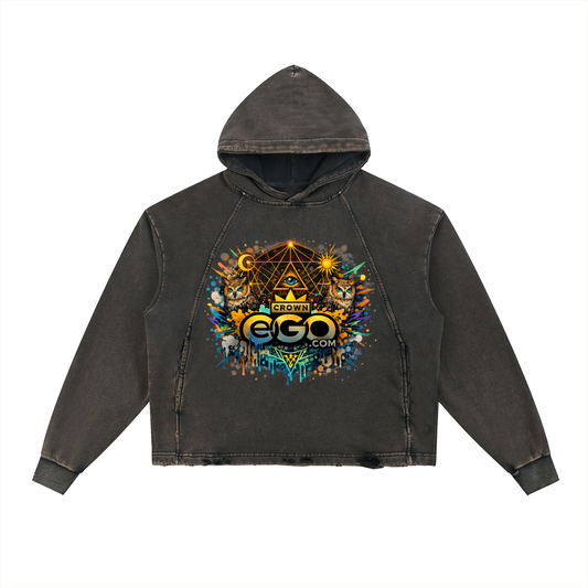 Crown E.G.O. Sacred Owl Vintage Washed Frayed-Hem Hoodie