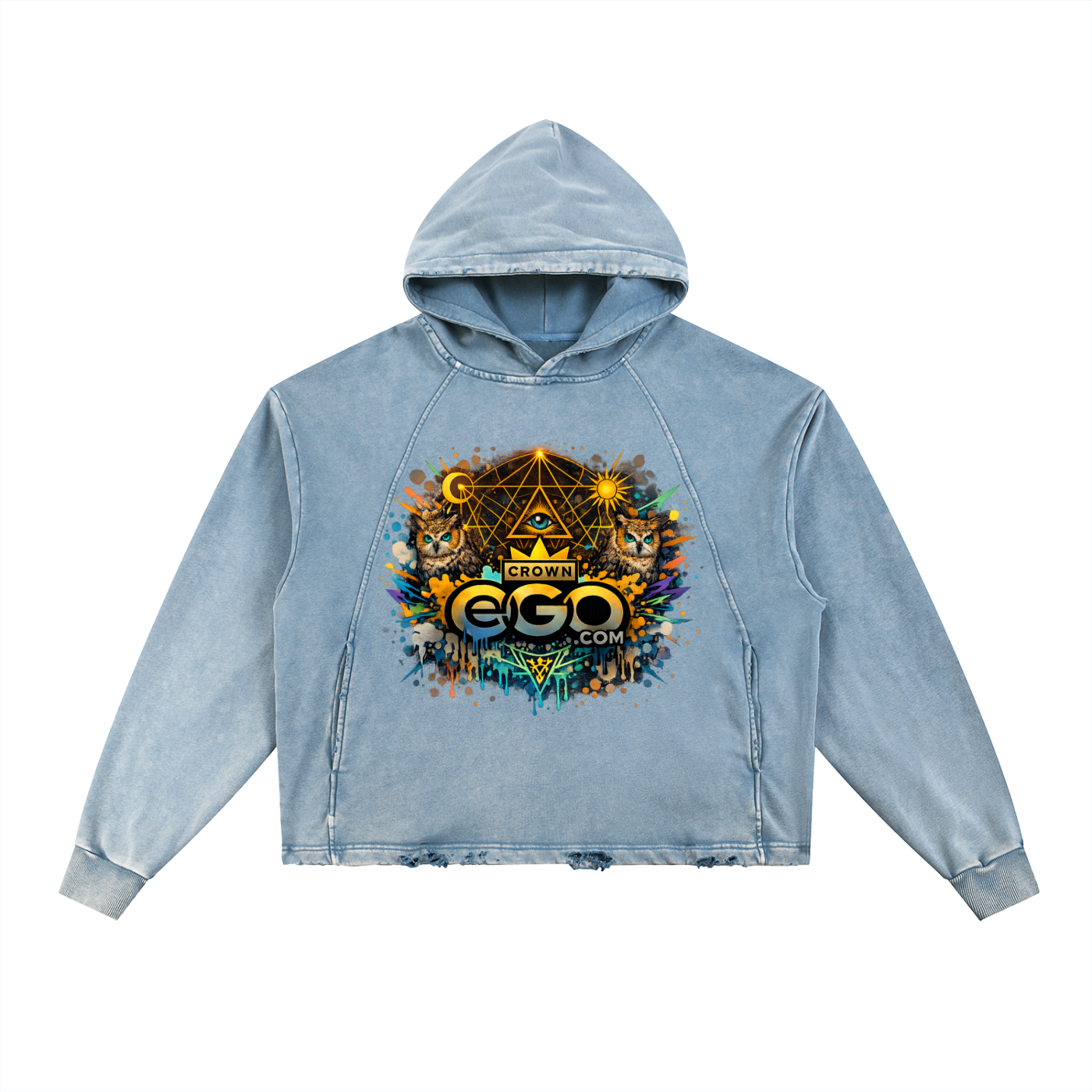 Crown E.G.O. Sacred Owl Vintage Washed Frayed-Hem Hoodie
